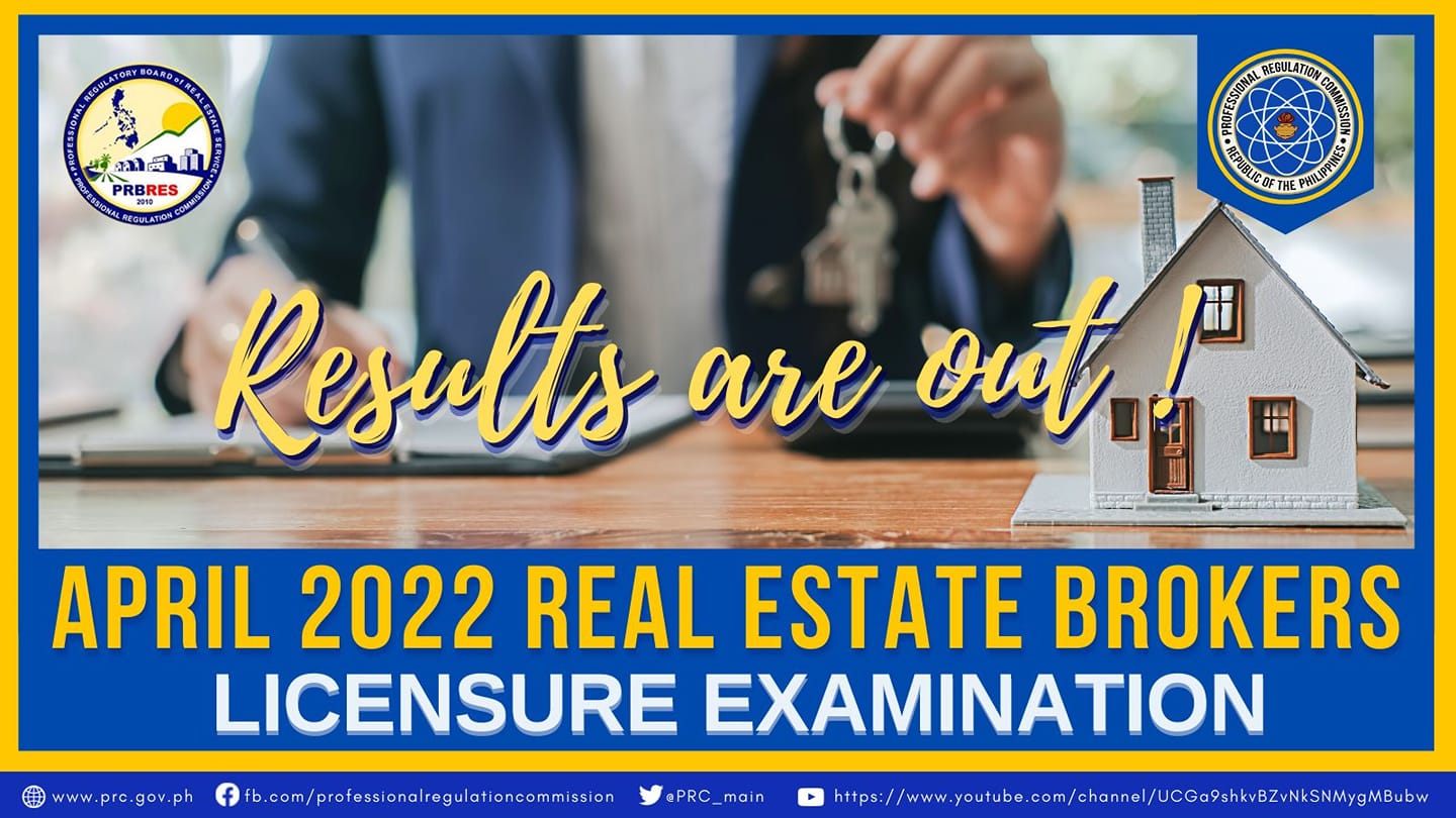 List of Real Estate Broker Board Exam Result Passers for April 2022