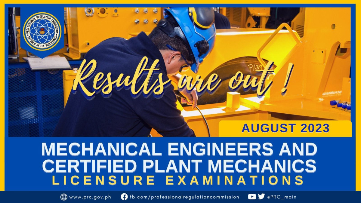 August 2023 Mechanical Engineers Licensure Examination Results 